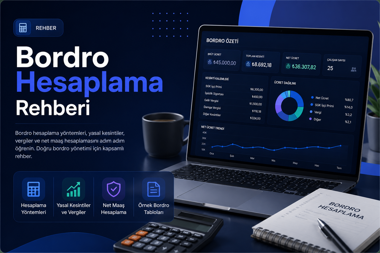 Bordro Hesaplama Rehberi — brüt/net ücret ve kesintileri gösteren dashboard