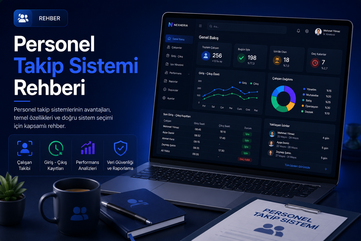 Personel Takip Sistemi — dashboard ile giriş-çıkış ve çalışan dağılımı
